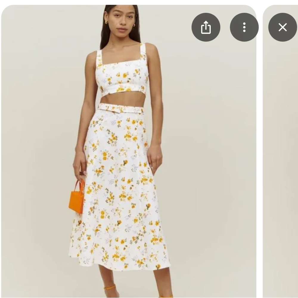 Reformation Floral Cole two piece top and skirt set - size 6